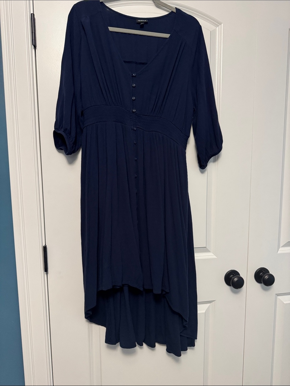 Women’s Navy Button-Front High-Low Dress